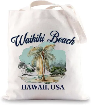 JNIAP Hawaii Waikiki Beach Tote Bag Hawaii Coastal Travel Bag Oahu Hawaii Surfing Gifts Hawaii Waikiki Beach Trip Gifts