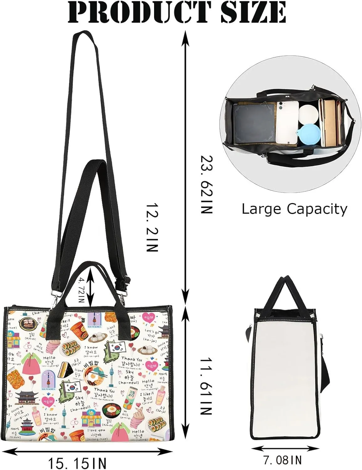 JNIAP Korean Tote Bag - South Korea Travel & K Drama K Pop Lover Gifts - Seoul Shoulder Bag