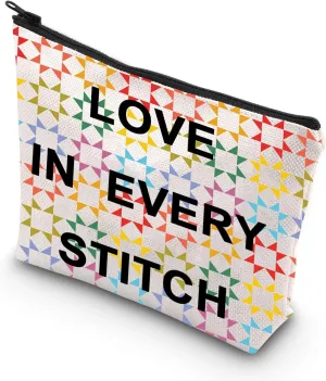 JNIAP Quilting Makeup Bag Quilter Gifts Quilt Block Gifts Sewing Lovers Gifts Seamstress Zipper Pouch Quilt Star Gifts (Love In mb)