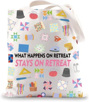 JNIAP Quilting Tote Bag Quilter Gifts Quilt Retreat Gifts What Happens On Retreat Stays On Retreat Sewing Lover Gifts