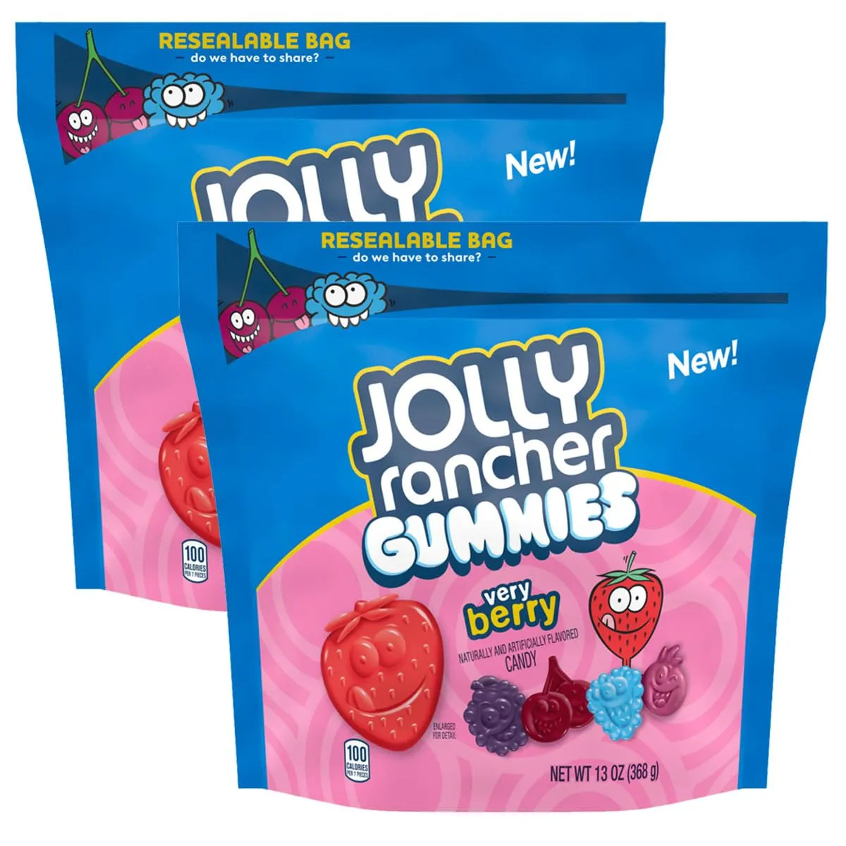JollyRancher Gummies Very Berry, 13oz Bags (Pack of 2), Gummy Candy, Fruit Flavored, Resealable Bag, The Hampton Candy Company
