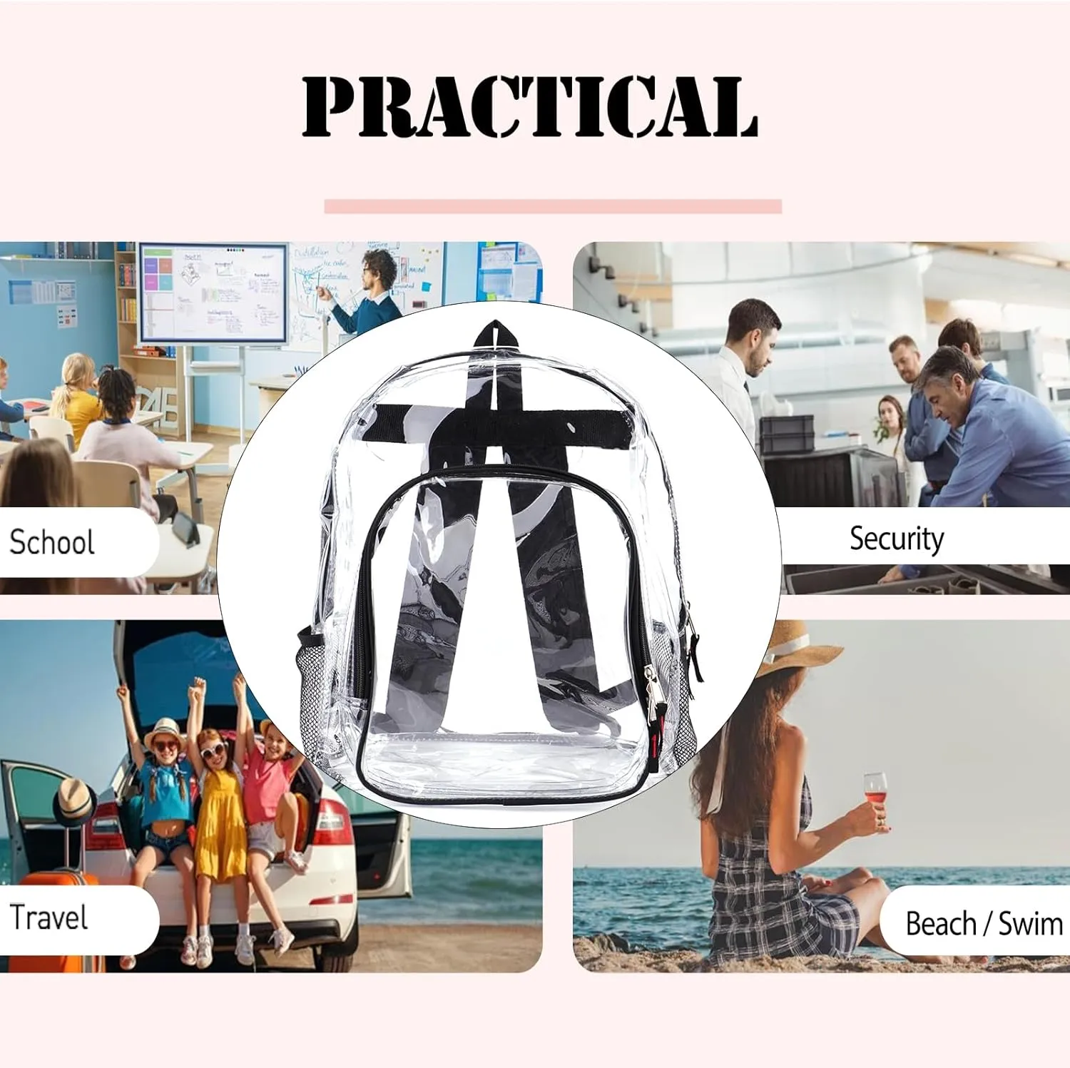 JOMPARO Clear Backpack Heavy Duty Clear Bookbag for School Transparent See Through Book Bags for Boys Girls Adults