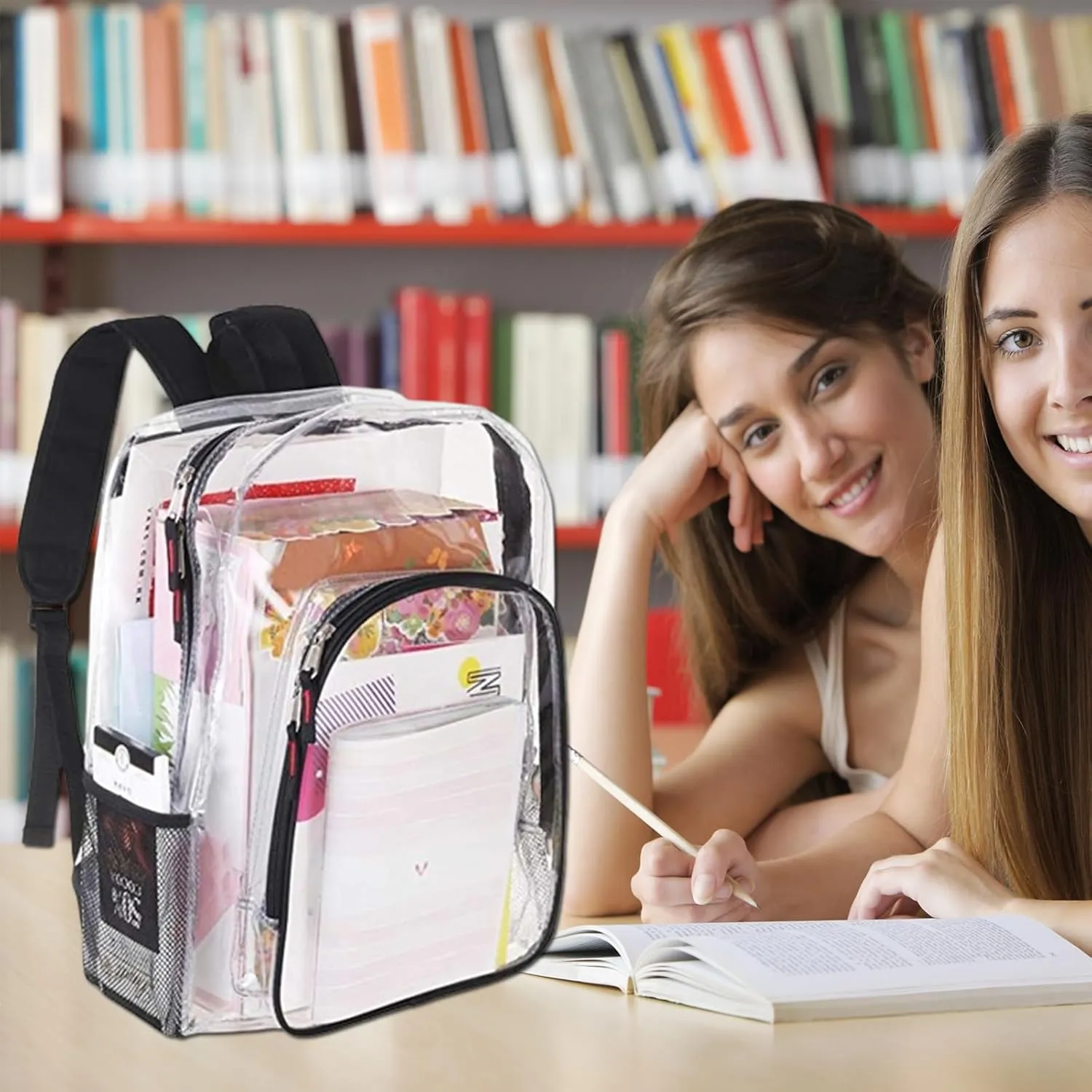 JOMPARO Clear Backpack Heavy Duty Clear Bookbag for School Transparent See Through Book Bags for Boys Girls Adults