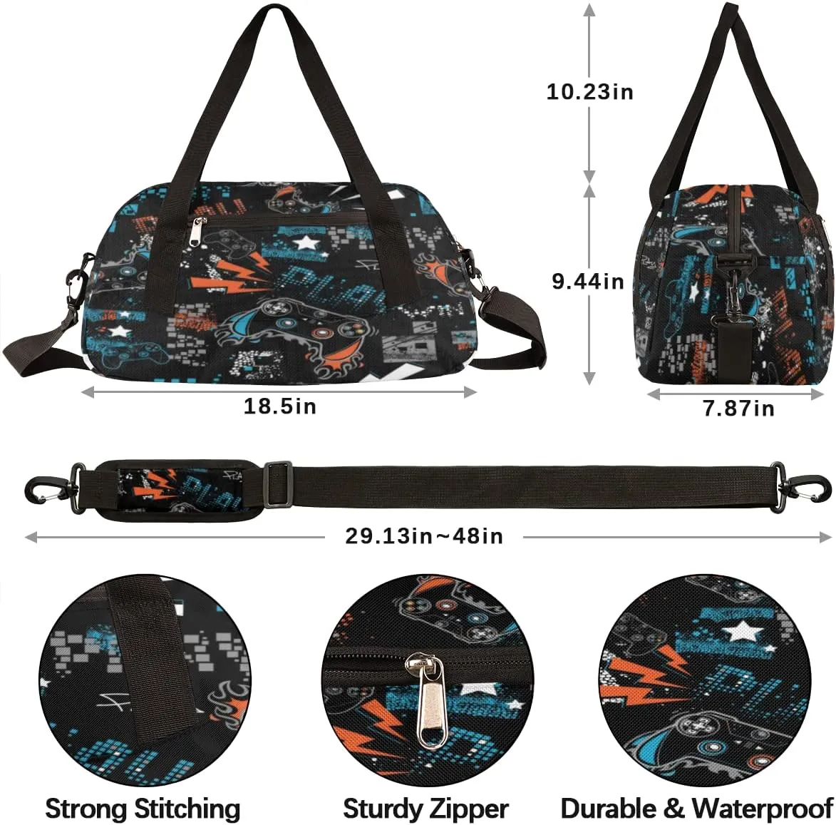 Joystick Game Kids Overnight Duffle Bags Boys Girls Teen Sports Gym Bag for Weekender Travel Gymnastics Dance Ballet