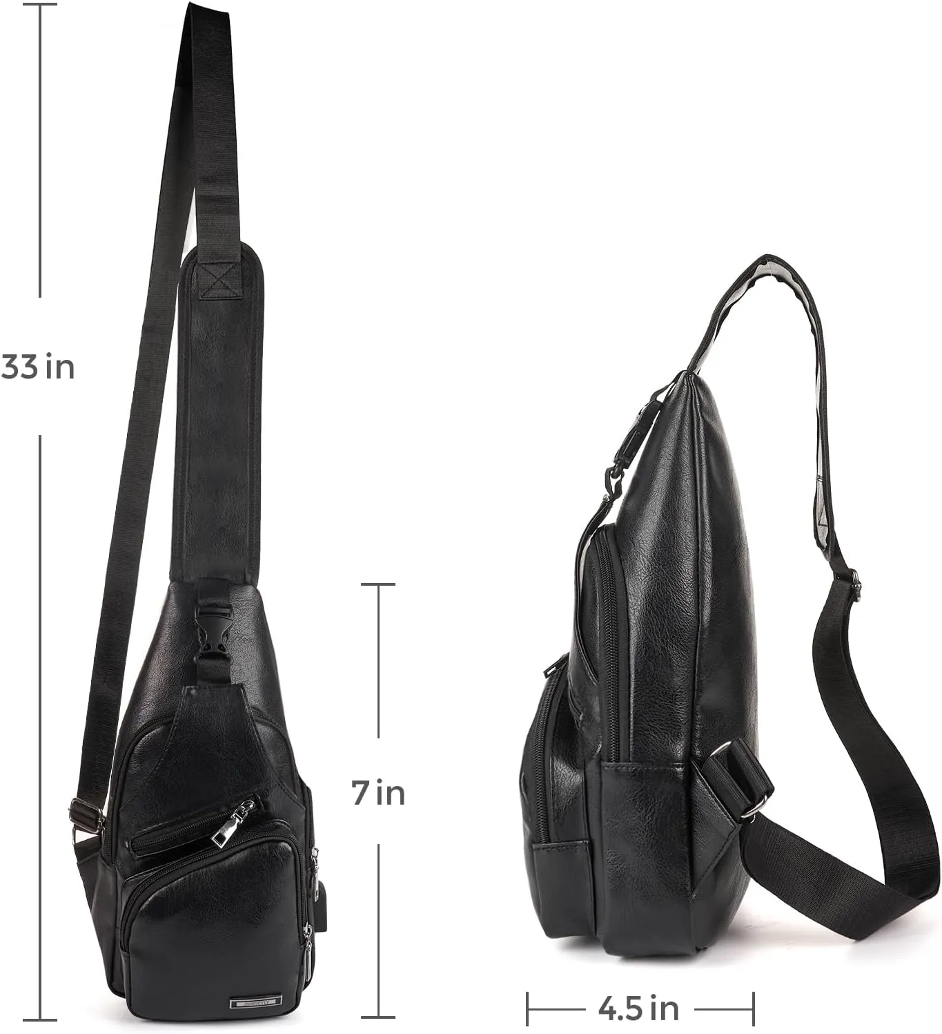 JUMO CYLY Mens Sling Bag, Leather Sling Bag with USB Charging Port Waterproof Casual Daypack Chest Crossbody Bag