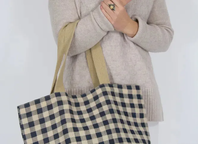 Jute Shopping Tote - Navy Gingham