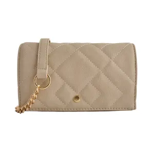 Kaiser Faux Leather Quilted Side Bag - BEIGE