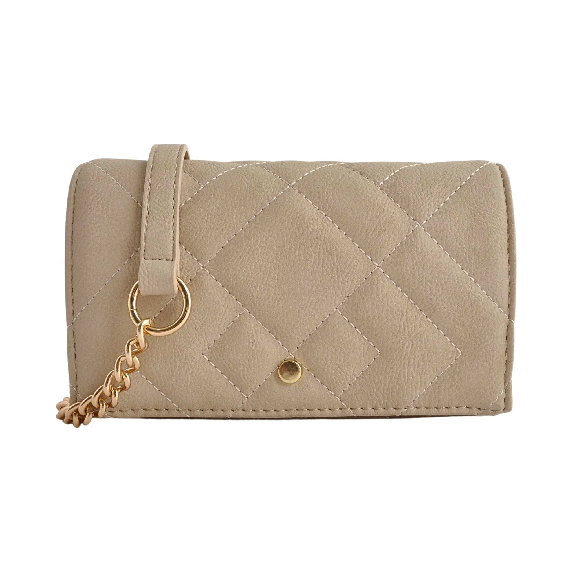 Kaiser Faux Leather Quilted Side Bag - BEIGE