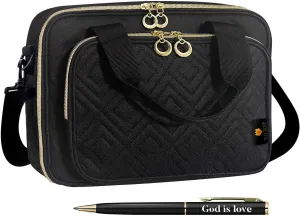 Kalikap Bible Cover, Women and Men, Pencil Case, Study Bag Large Book Covers, Tablets, Daily Bags, Stylish to Carry, Supplies, Journal, Tote Bag, Black. Zipper Detachable Pen Slot Shoulder Strap.
