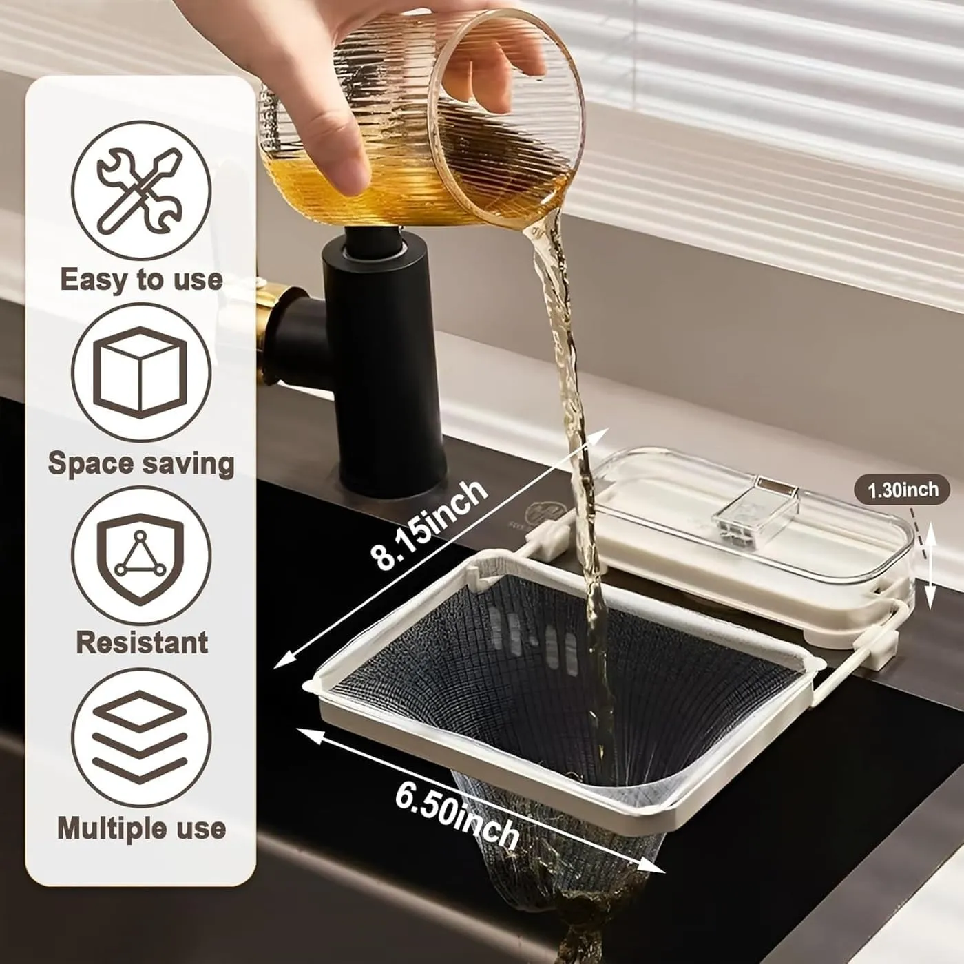 Kanggoulu Sink Strainer, Meshmate Waste Rack for Foldable Metal and Plastic with 100 Mesh Bags, Kangoulu Mesh Mate Kitchen Sink Food Catcher, Universal Fit for Sink Sizes(White,200pcs)
