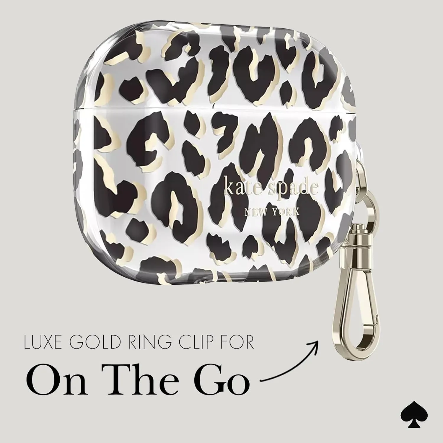 kate spade new york AirPods Pro Protective Case with Keychain Ring - City Leopard, Compatible with AirPods Pro 2nd / 1st Generation