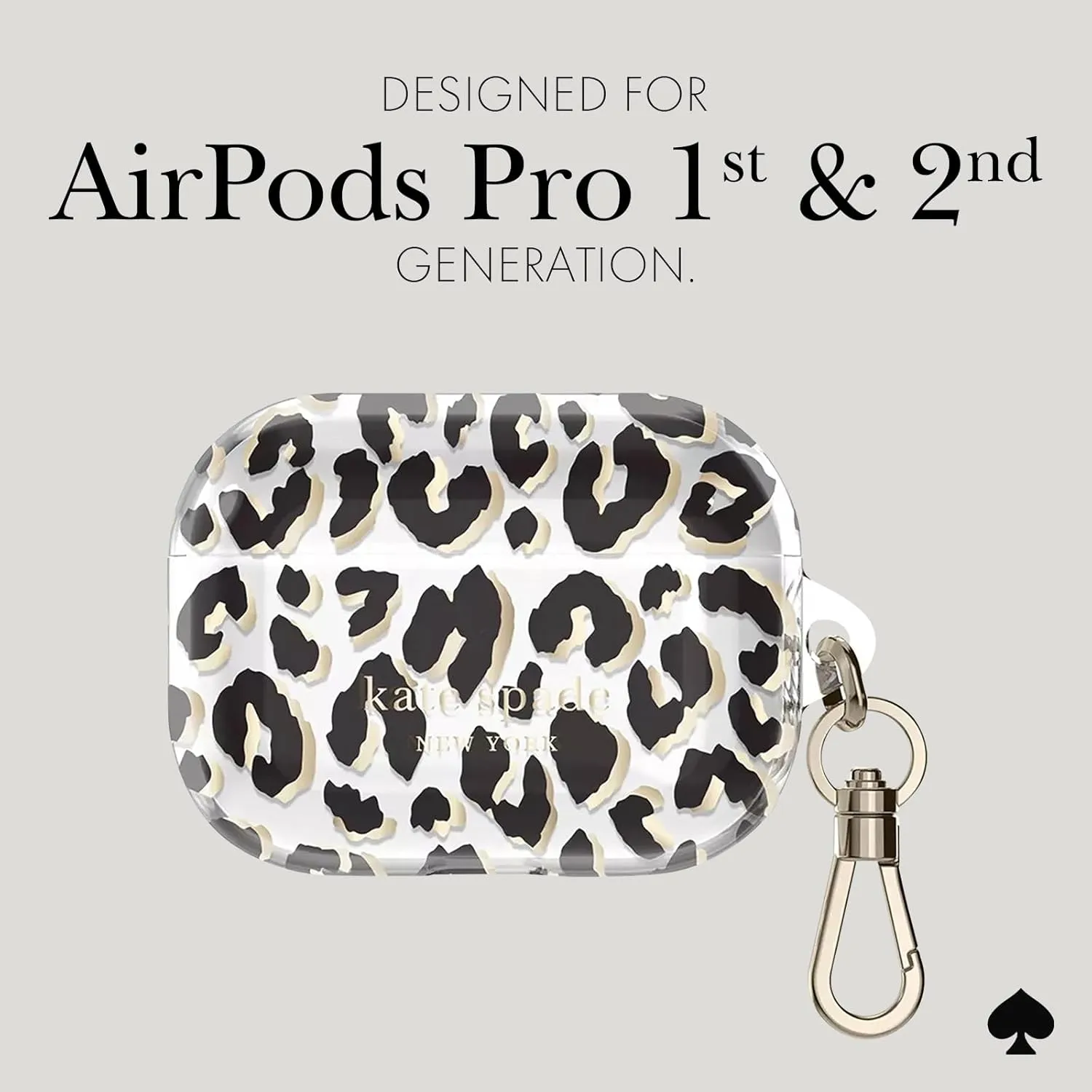 kate spade new york AirPods Pro Protective Case with Keychain Ring - City Leopard, Compatible with AirPods Pro 2nd / 1st Generation