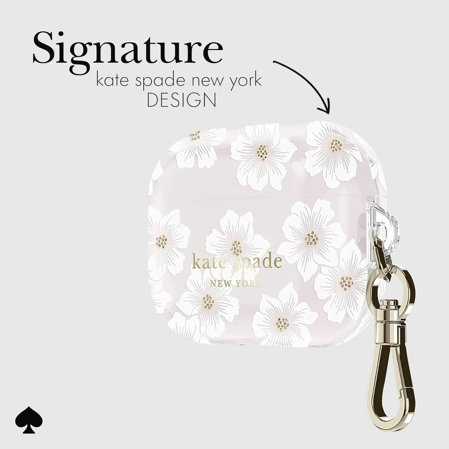 kate spade new york AirPods Pro Protective Case with Keychain Ring - Hollyhock Cream, Compatible with AirPods Pro 2nd/ 1st Generation