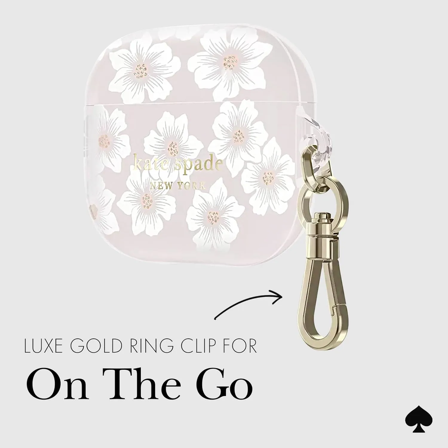 kate spade new york AirPods Pro Protective Case with Keychain Ring - Hollyhock Cream, Compatible with AirPods Pro 2nd/ 1st Generation