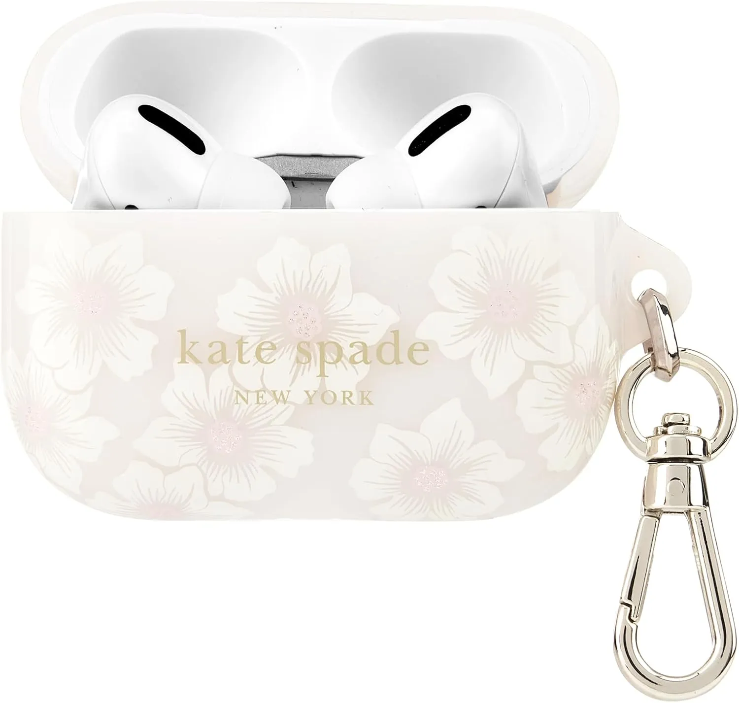 kate spade new york AirPods Pro Protective Case with Keychain Ring - Hollyhock Cream, Compatible with AirPods Pro 2nd/ 1st Generation