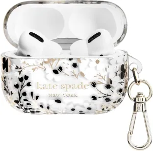 kate spade new york AirPods Pro Protective Case with Keychain Ring - Multi Floral Black and White, Compatible with AirPods Pro 2nd / 1st Generation