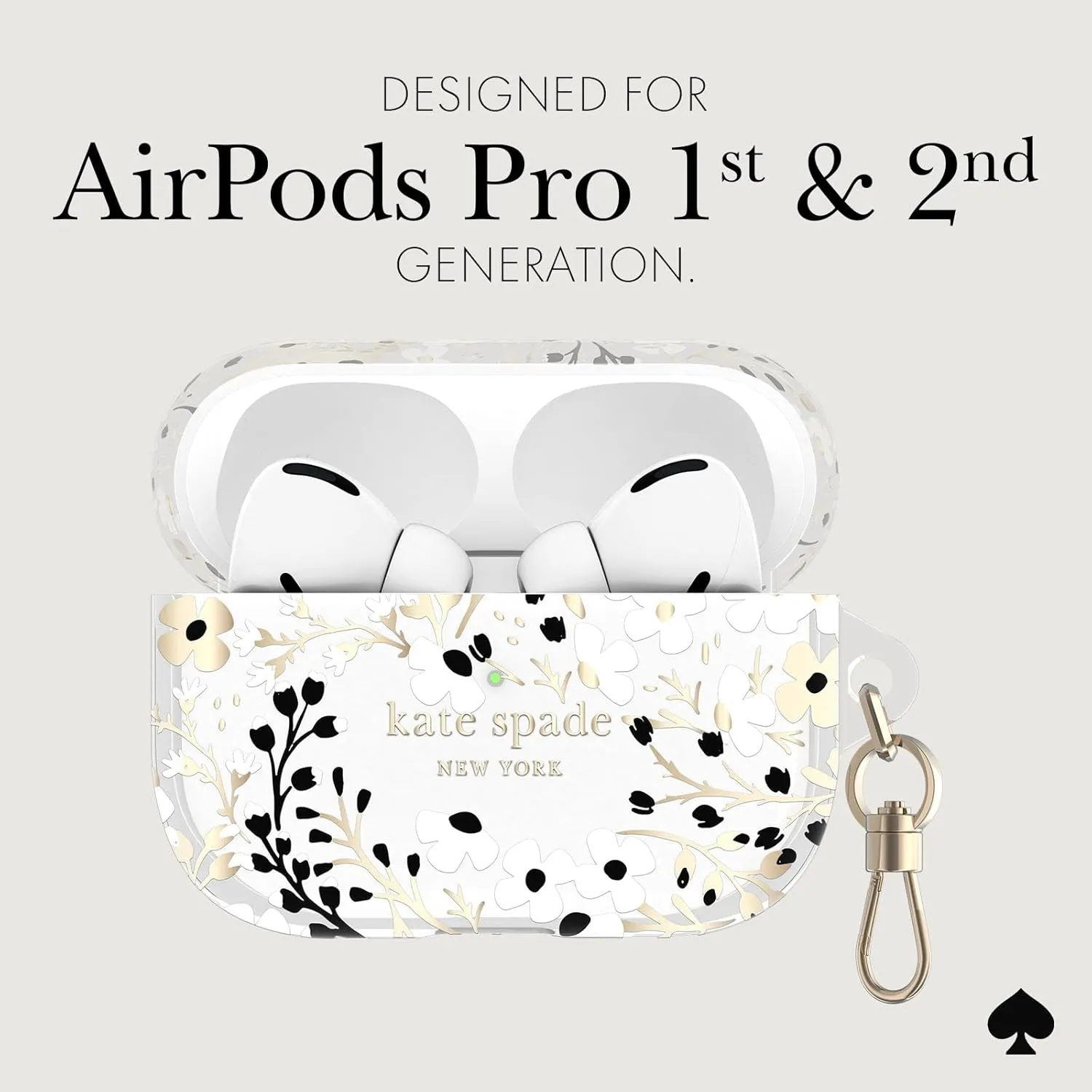 kate spade new york AirPods Pro Protective Case with Keychain Ring - Multi Floral Black and White, Compatible with AirPods Pro 2nd / 1st Generation