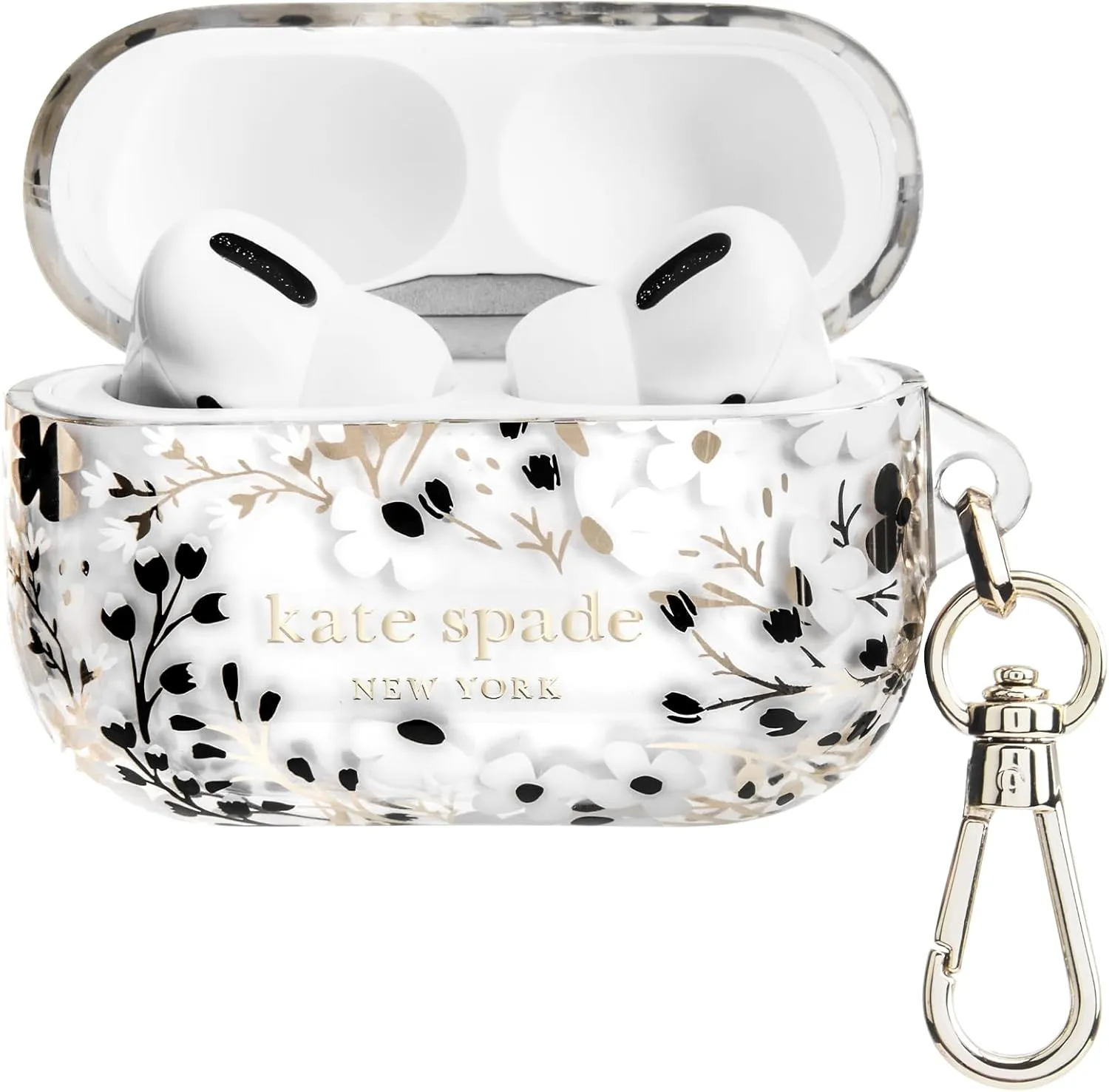 kate spade new york AirPods Pro Protective Case with Keychain Ring - Multi Floral Black and White, Compatible with AirPods Pro 2nd / 1st Generation