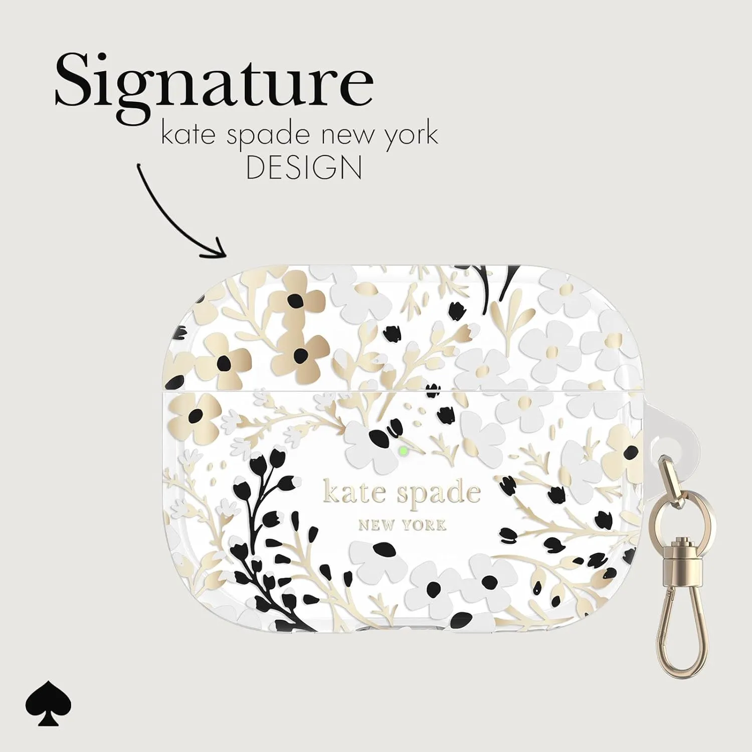 kate spade new york AirPods Pro Protective Case with Keychain Ring - Multi Floral Black and White, Compatible with AirPods Pro 2nd / 1st Generation