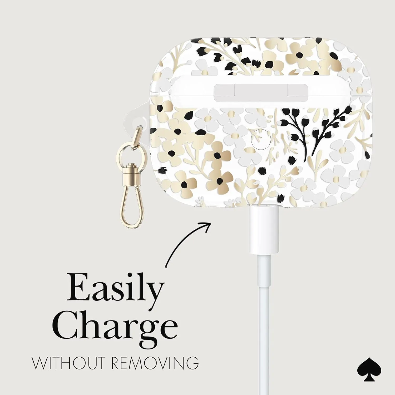kate spade new york AirPods Pro Protective Case with Keychain Ring - Multi Floral Black and White, Compatible with AirPods Pro 2nd / 1st Generation