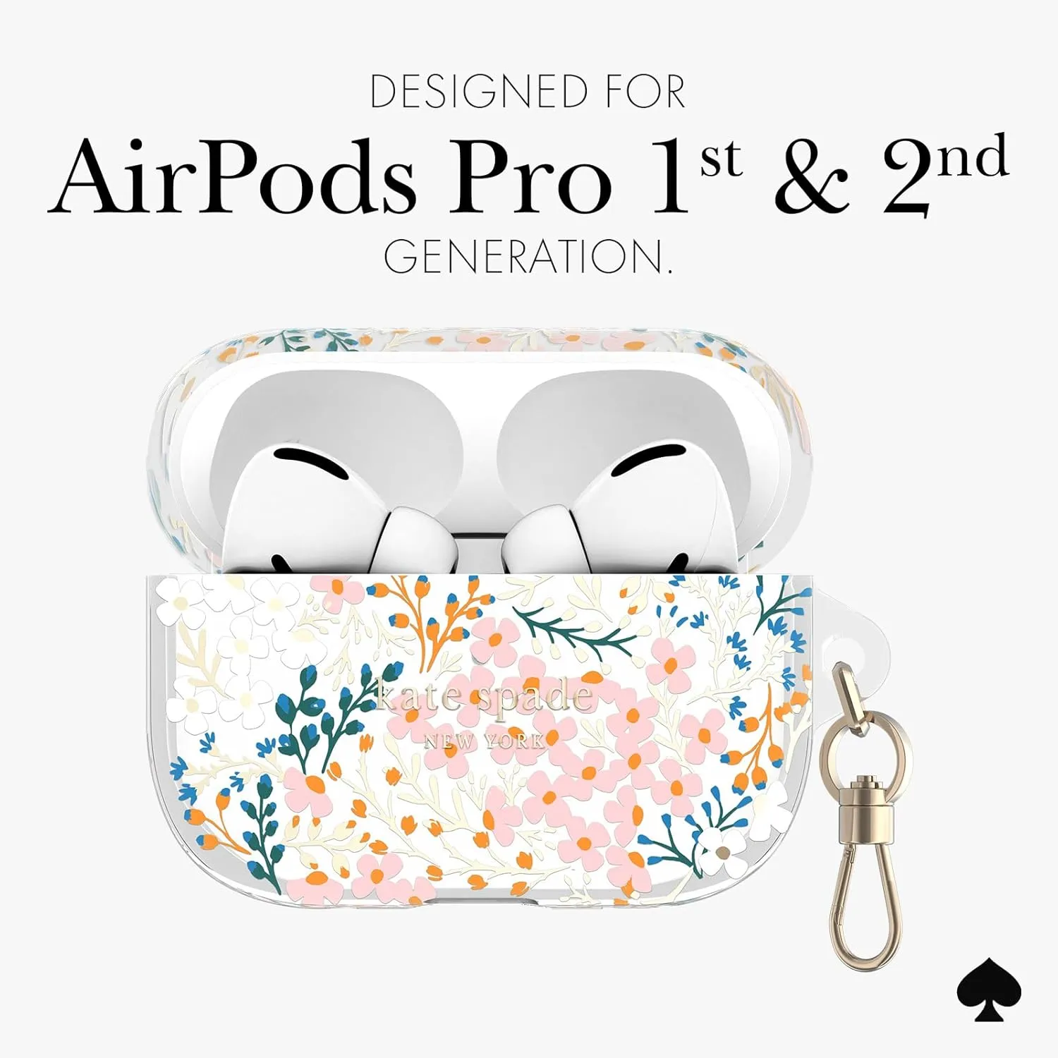 kate spade new york AirPods Pro Protective Case with Keychain Ring - Multi Floral Rose, Compatible with AirPods Pro 2nd / 1st Generation