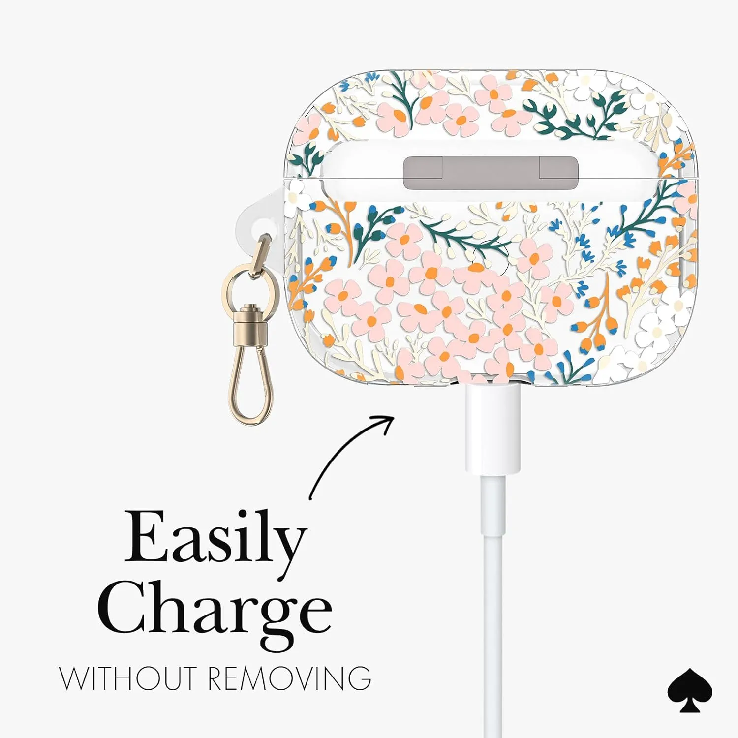 kate spade new york AirPods Pro Protective Case with Keychain Ring - Multi Floral Rose, Compatible with AirPods Pro 2nd / 1st Generation