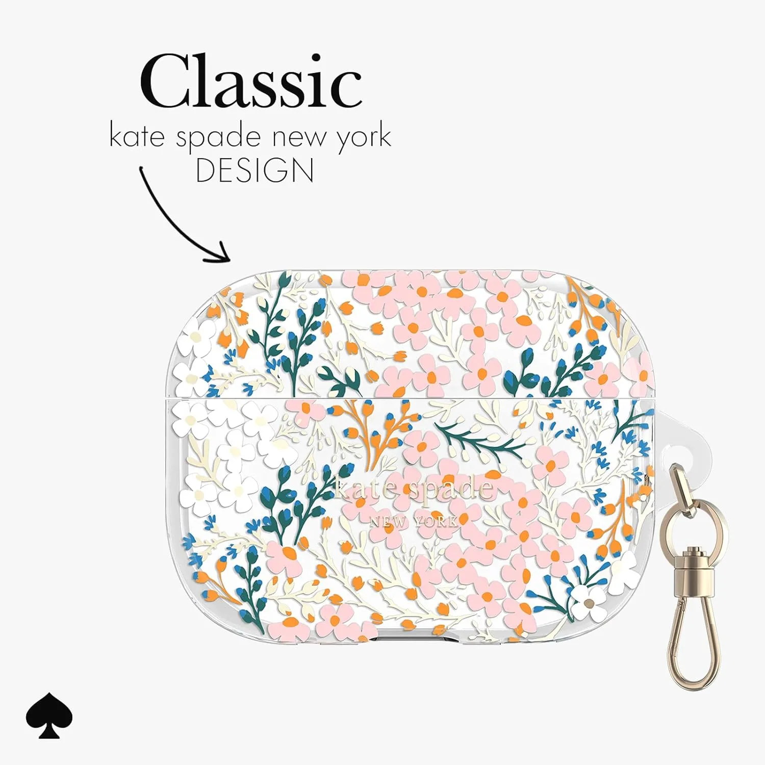 kate spade new york AirPods Pro Protective Case with Keychain Ring - Multi Floral Rose, Compatible with AirPods Pro 2nd / 1st Generation