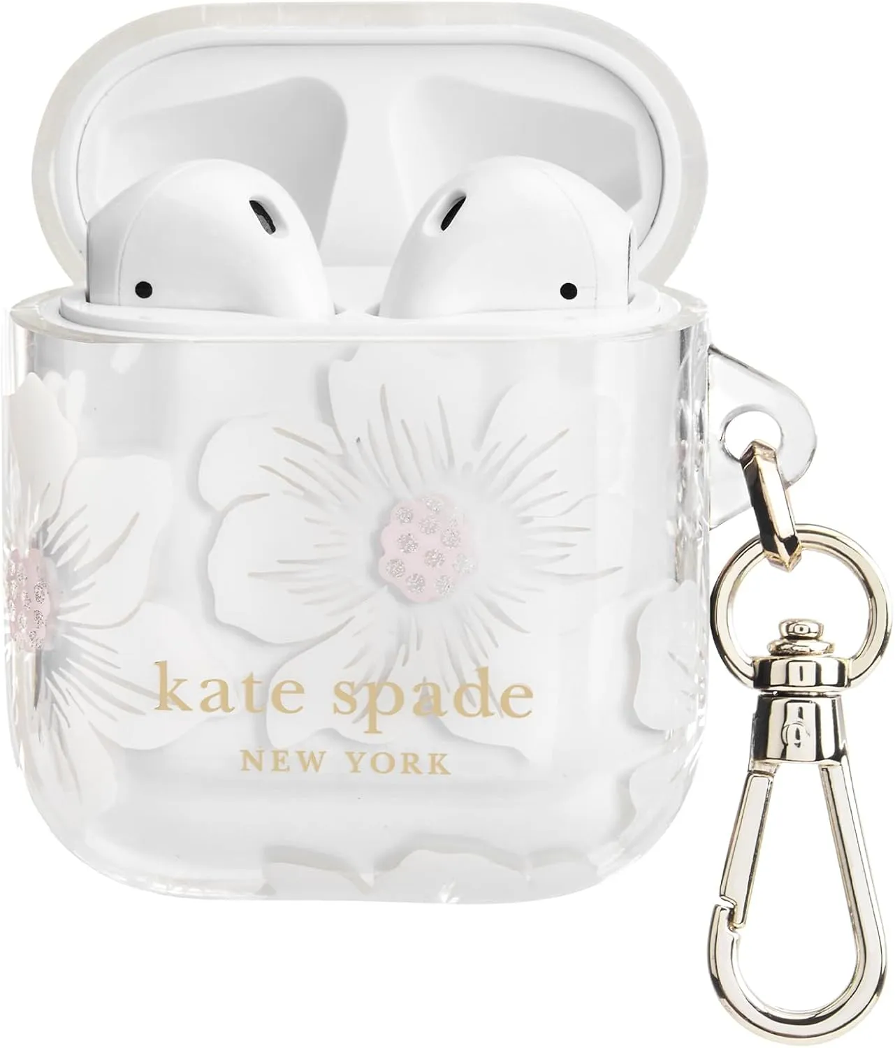 kate spade new york AirPods Protective Case with Keychain Ring - Hollyhock Cream, Compatible with AirPods 2nd/ 1st Generation