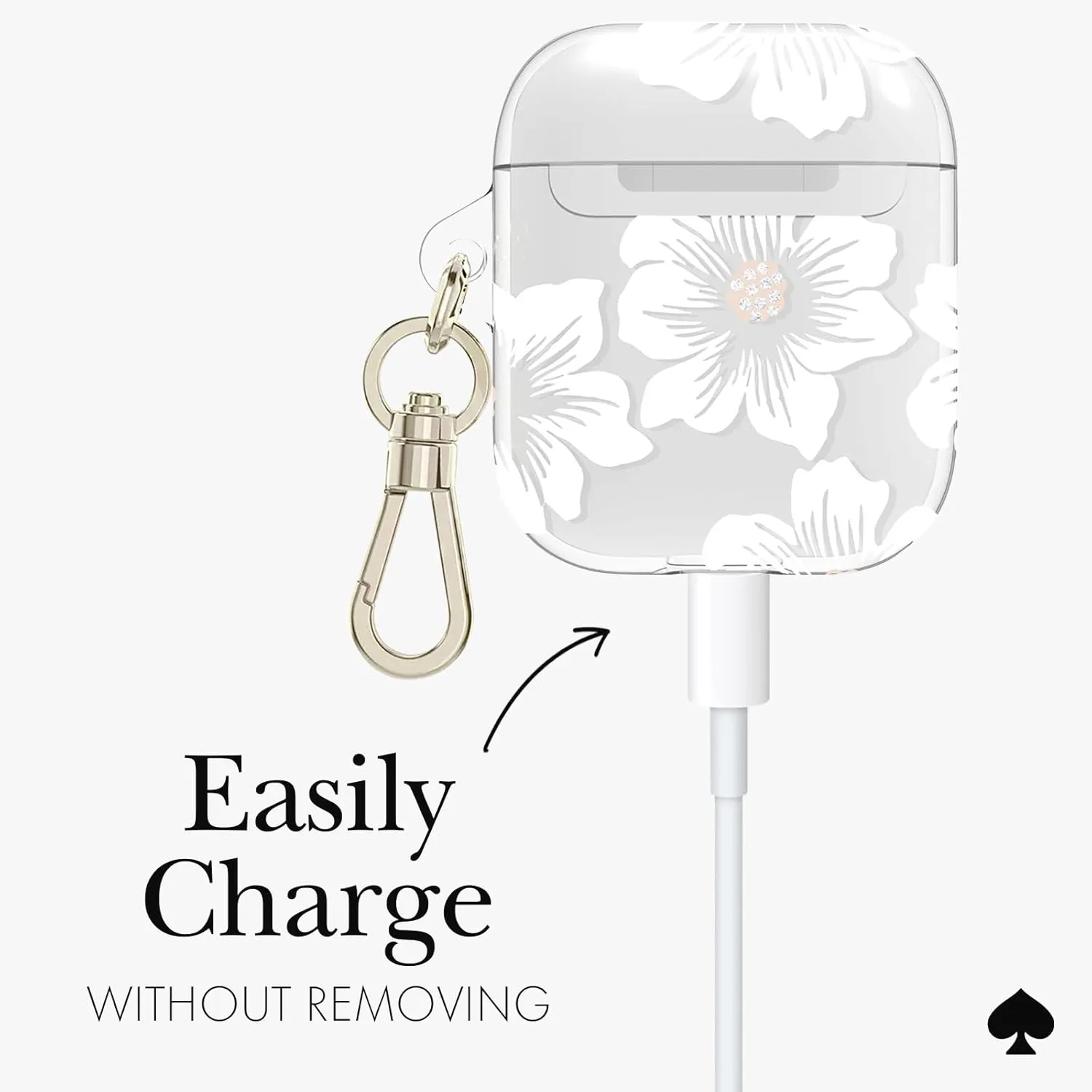 kate spade new york AirPods Protective Case with Keychain Ring - Hollyhock Cream, Compatible with AirPods 2nd/ 1st Generation