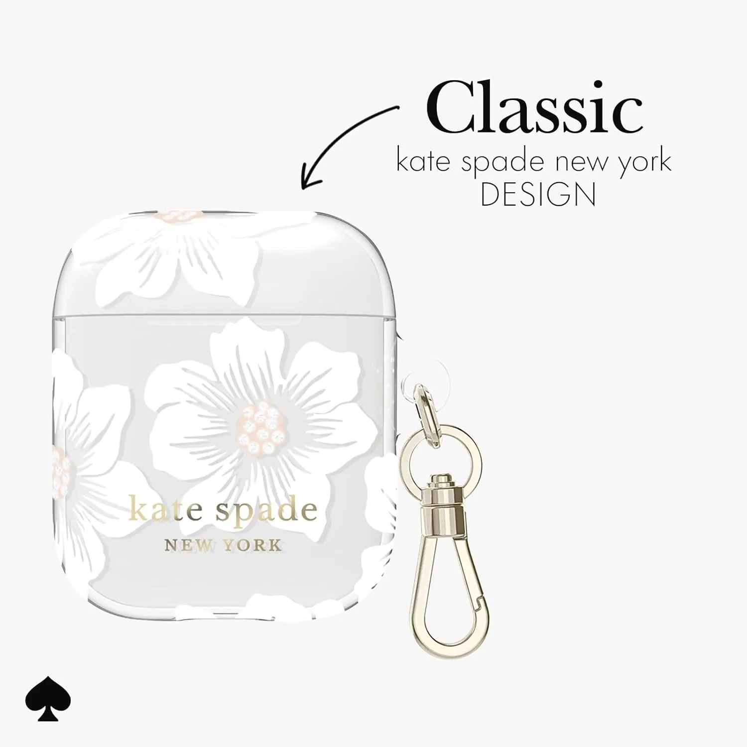 kate spade new york AirPods Protective Case with Keychain Ring - Hollyhock Cream, Compatible with AirPods 2nd/ 1st Generation