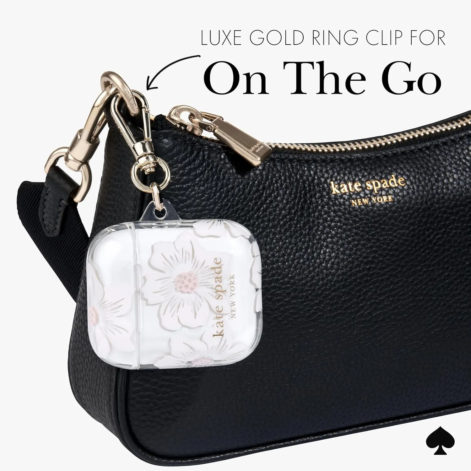 kate spade new york AirPods Protective Case with Keychain Ring - Hollyhock Cream, Compatible with AirPods 2nd/ 1st Generation