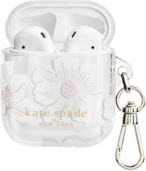 kate spade new york AirPods Protective Case with Keychain Ring - Hollyhock Cream, Compatible with AirPods 2nd/ 1st Generation