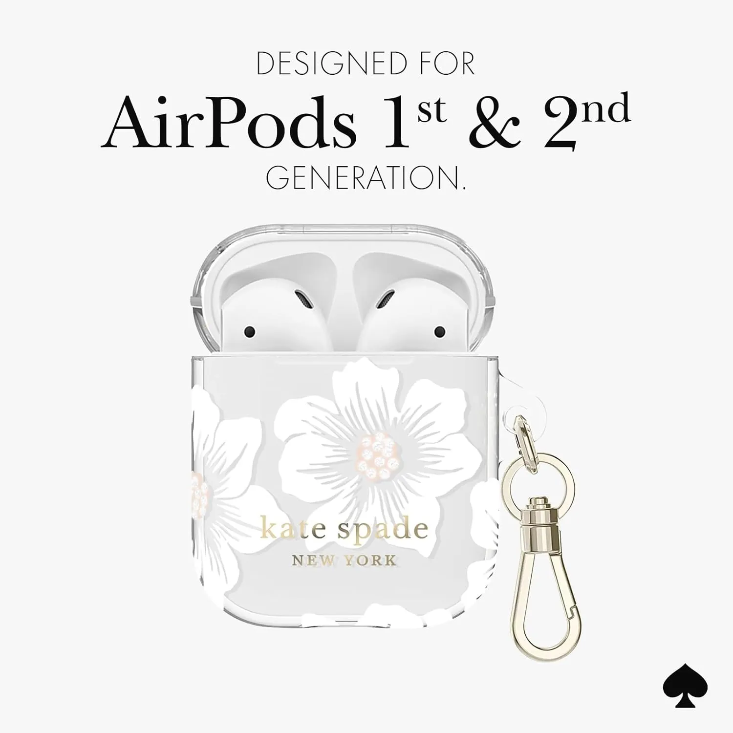 kate spade new york AirPods Protective Case with Keychain Ring - Hollyhock Cream, Compatible with AirPods 2nd/ 1st Generation