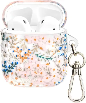 kate spade new york AirPods Protective Case with Keychain Ring - Multi Floral Rose, Compatible with AirPods 2nd / 1st Generation