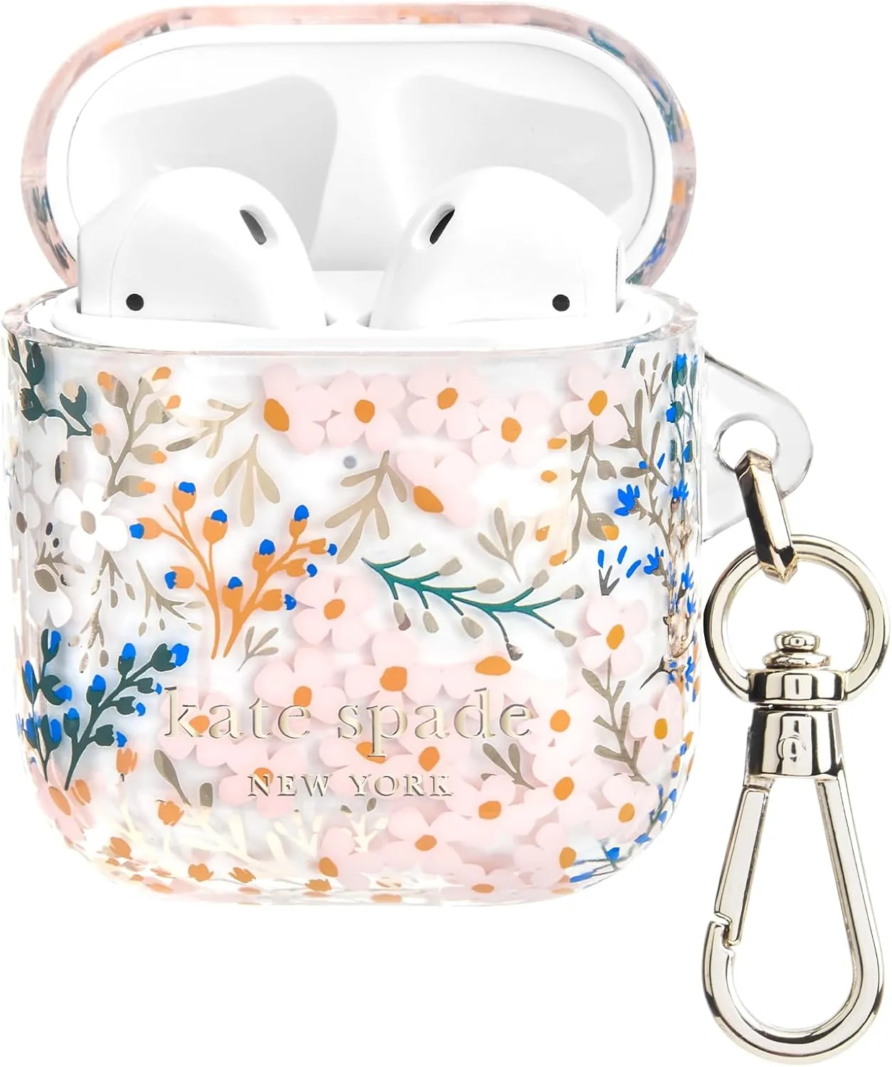 kate spade new york AirPods Protective Case with Keychain Ring - Multi Floral Rose, Compatible with AirPods 2nd / 1st Generation