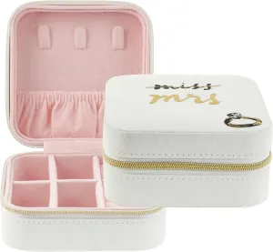 kate spade new york Small Travel Jewelry Case, White Wedding Jewelry Box to Organize Rings, Necklaces, Earrings, Miss to Mrs