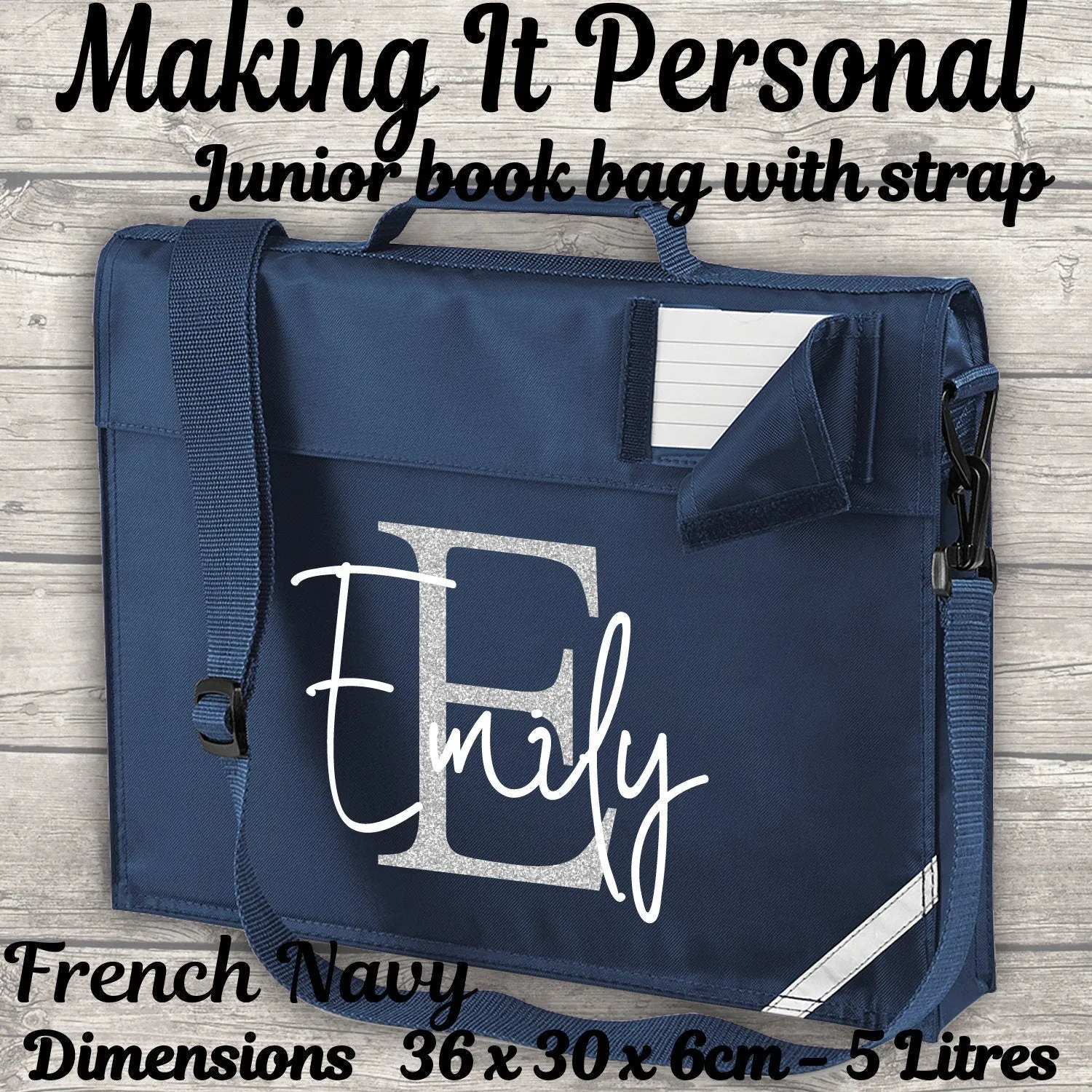 Kids Bookbag Personalised With Initial and Name - Back To School - Available In 5 Colours