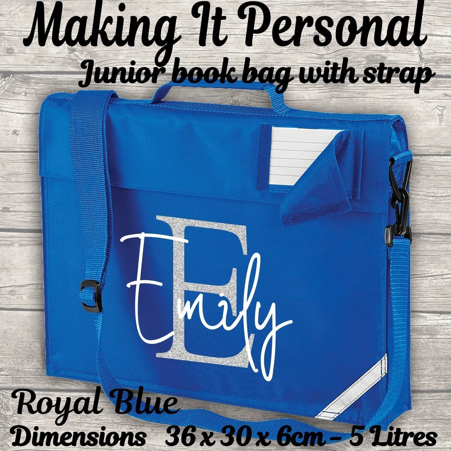 Kids Bookbag Personalised With Initial and Name - Back To School - Available In 5 Colours