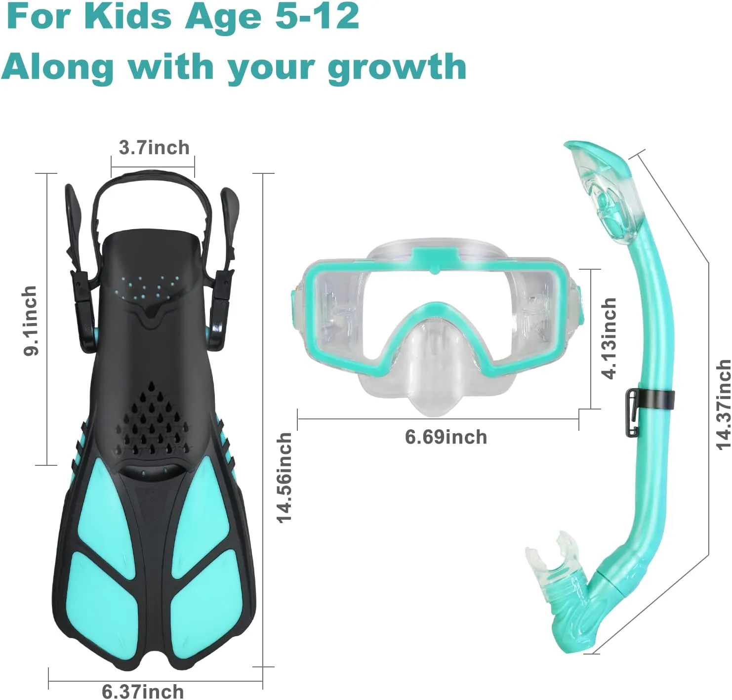 Kids Snorkeling Set - Adjustable Flippers   Panoramic Snorkel Mask   Dry Snorkel Tube   Travel Bags - Suitable for Kids & Juniors, Age 5-14
