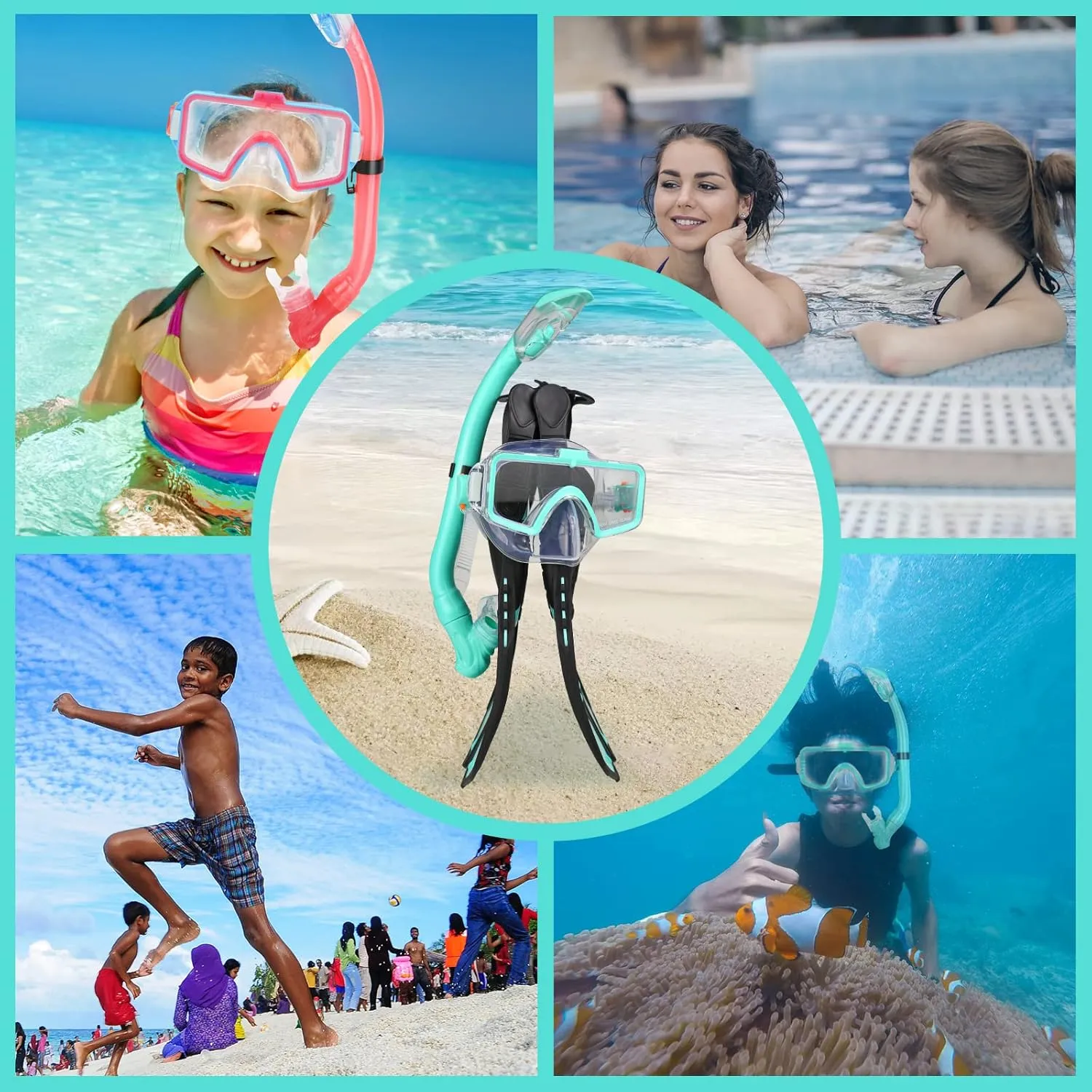 Kids Snorkeling Set - Adjustable Flippers   Panoramic Snorkel Mask   Dry Snorkel Tube   Travel Bags - Suitable for Kids & Juniors, Age 5-14