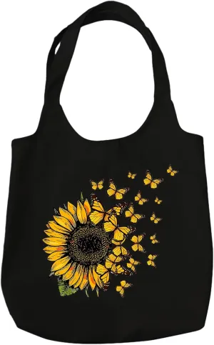KIEKIECOO Cute Floral Canvas Tote Bag for School Aesthetic Sunflower Graphic Canvas Bags With Handles Reusable Shopping Bag