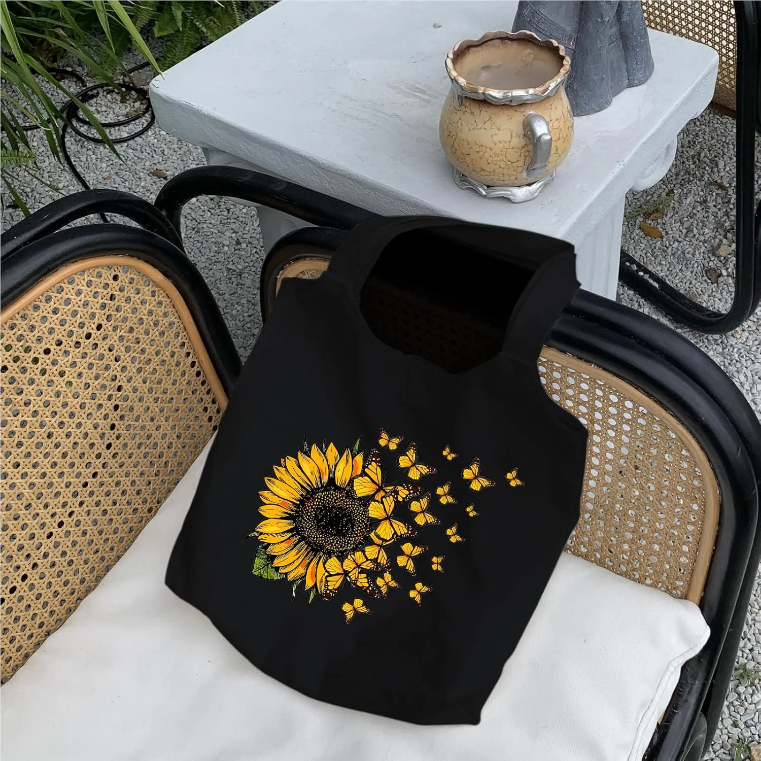 KIEKIECOO Cute Floral Canvas Tote Bag for School Aesthetic Sunflower Graphic Canvas Bags With Handles Reusable Shopping Bag