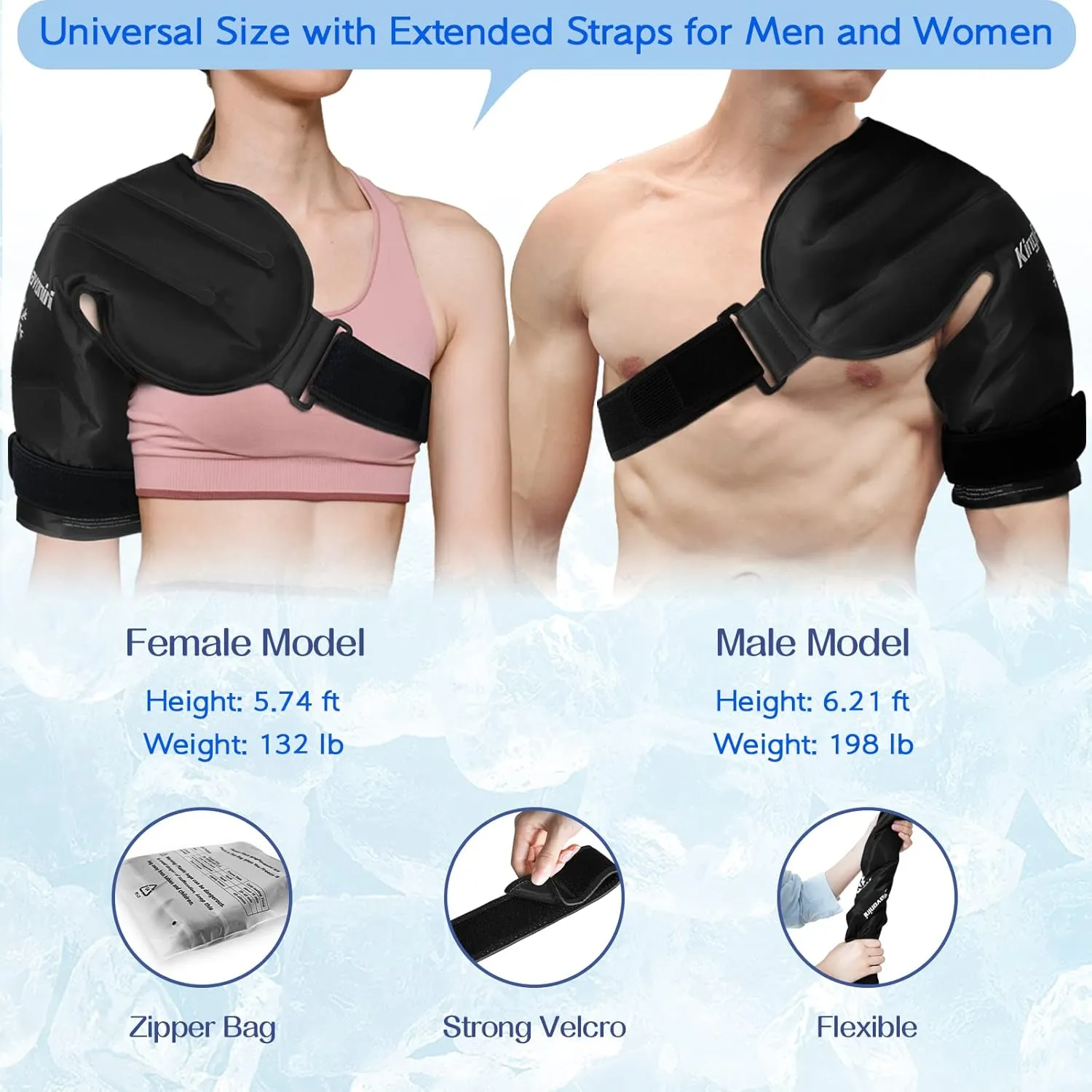 KingPavonini Shoulder Ice Pack Rotator Cuff Cold Therapy, Reusable Gel Ice Pack for Shoulder Injuries, Shoulder Ice Pack Wrap for Pain Relief, Swelling, Shoulders Surgery, Tendonitis, Bursitis, Black