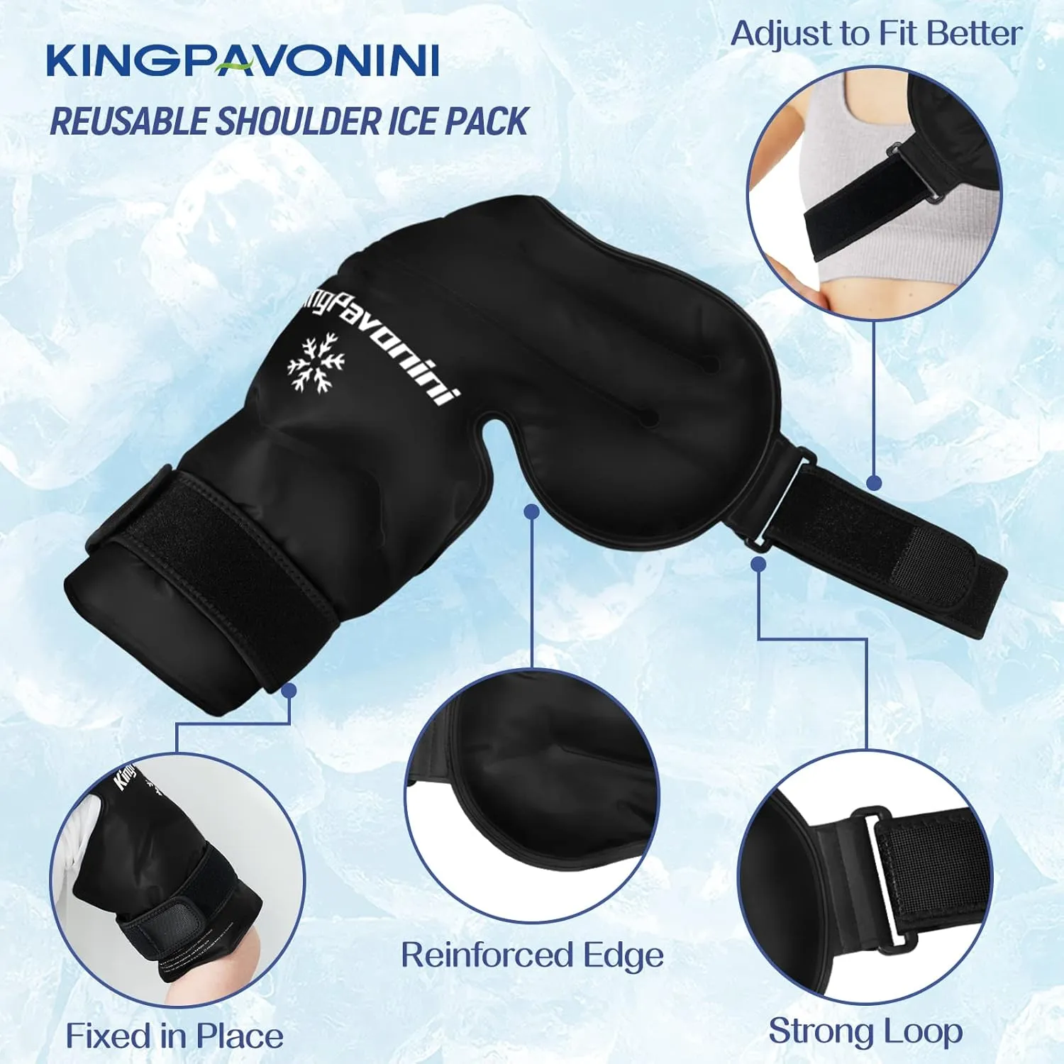 KingPavonini Shoulder Ice Pack Rotator Cuff Cold Therapy, Reusable Gel Ice Pack for Shoulder Injuries, Shoulder Ice Pack Wrap for Pain Relief, Swelling, Shoulders Surgery, Tendonitis, Bursitis, Black