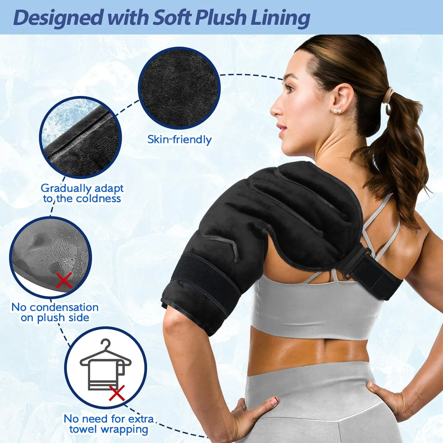 KingPavonini Shoulder Ice Pack Rotator Cuff Cold Therapy, Reusable Gel Ice Pack for Shoulder Injuries, Shoulder Ice Pack Wrap for Pain Relief, Swelling, Shoulders Surgery, Tendonitis, Bursitis, Black