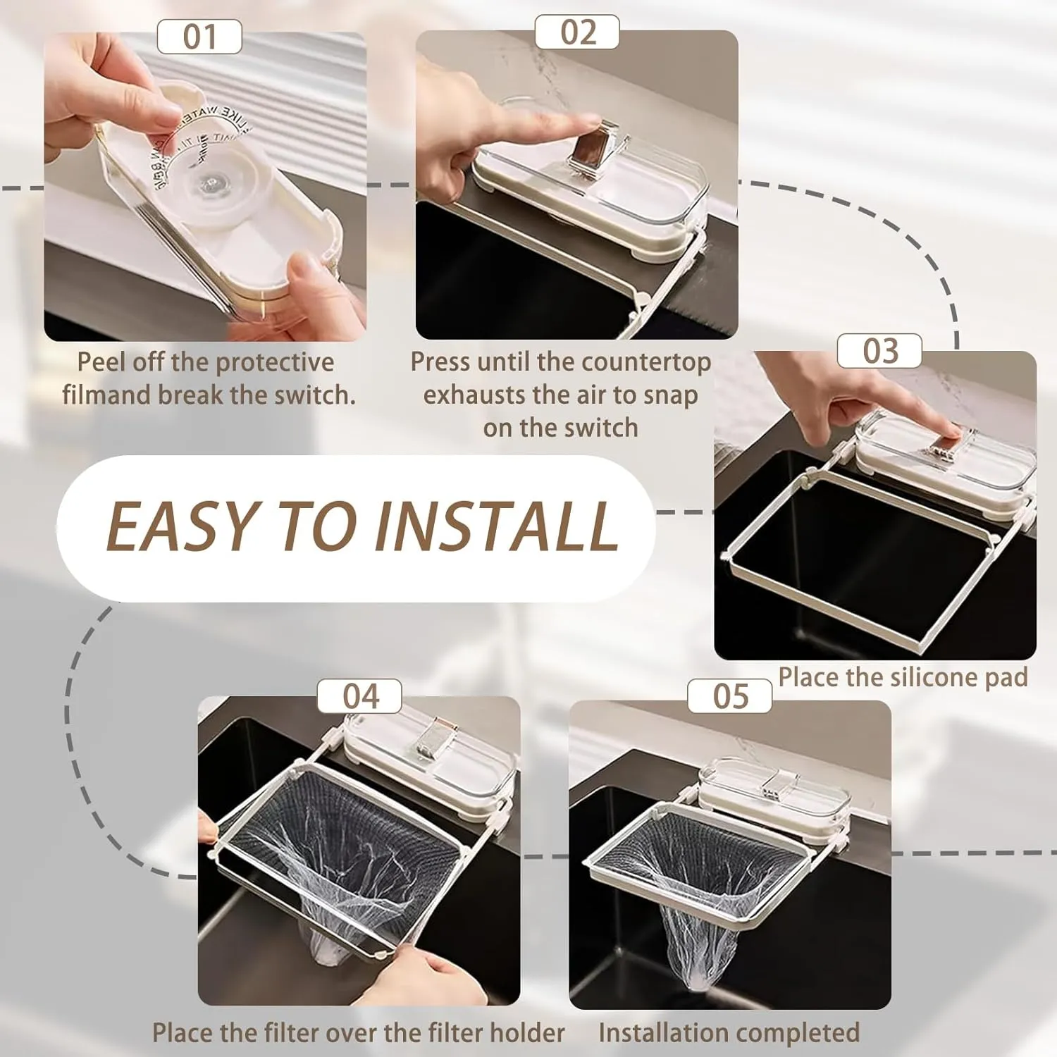 Kitchen Sink Food Catcher Mesh Bag, Suction Cup Sink Strainer with Net, Suction Cup Sink Filter Rack, Suction Cup Sink Strainer with Mesh Bag Drainer Basket for Kitchen Food Waste(White)