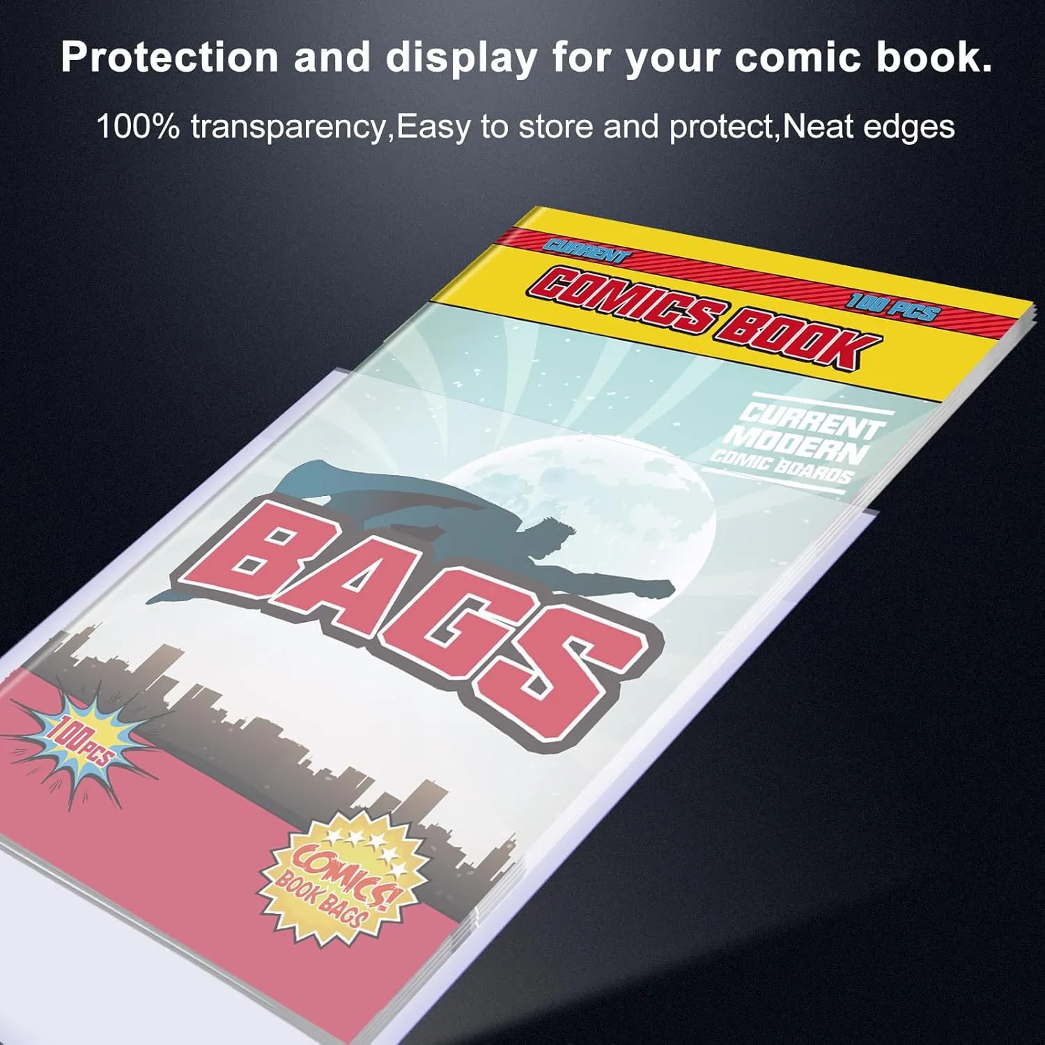 KKU 200 Count Current Comic Book Bags, Clear Comic Bags 7.2 X 10.5 inch, Acid-Free Comic Book Sleeves for Comic Book Storage