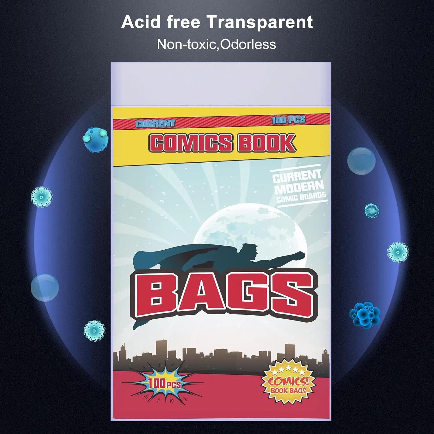 KKU 200 Count Current Comic Book Bags, Clear Comic Bags 7.2 X 10.5 inch, Acid-Free Comic Book Sleeves for Comic Book Storage