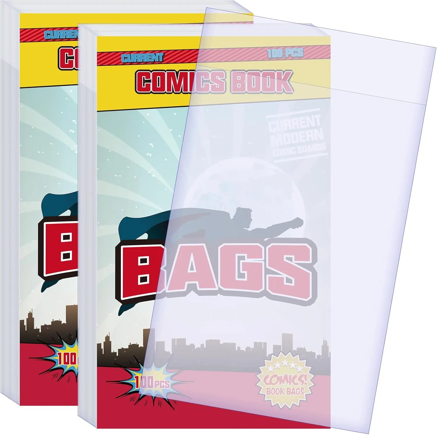 KKU 200 Count Current Comic Book Bags, Clear Comic Bags 7.2 X 10.5 inch, Acid-Free Comic Book Sleeves for Comic Book Storage