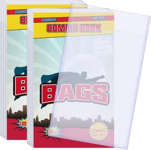 KKU 200 Count Current Comic Book Bags, Clear Comic Bags 7.2 X 10.5 inch, Acid-Free Comic Book Sleeves for Comic Book Storage